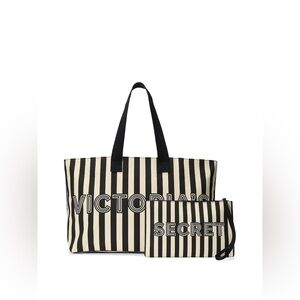 VICTORIA'S SECRET Graphic Stripe Tote & Wristlet Pouch Set